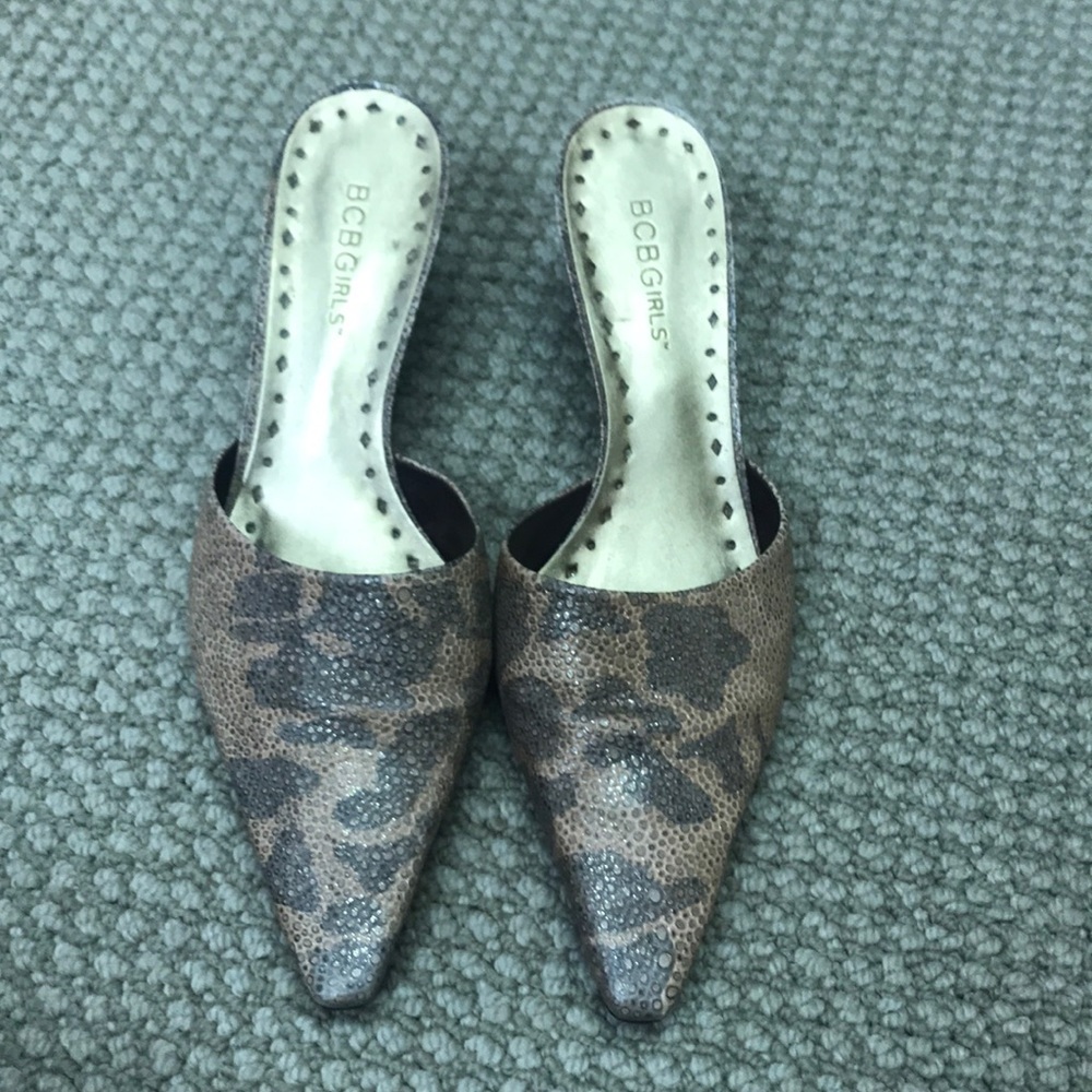 BCBGirls mules. Tiger print.